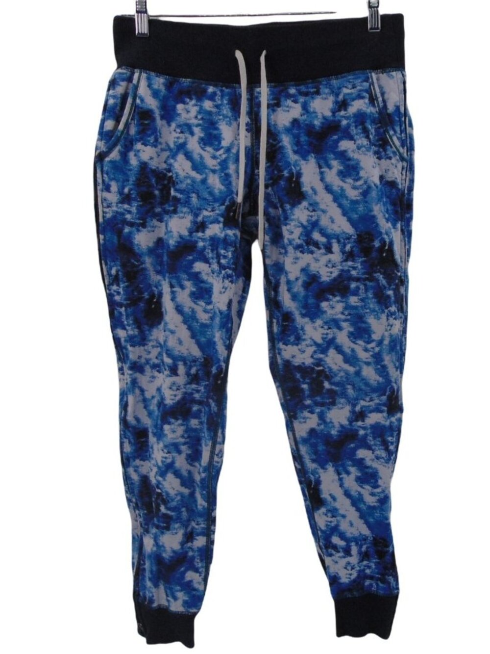 Lululemon No Sweat Terry Pants Joggers 8 Blue White Full Zip Legs Seaside Silver